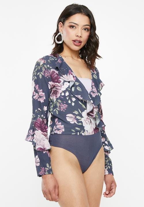 Missguided - Wrap front frill bodysuit - navy