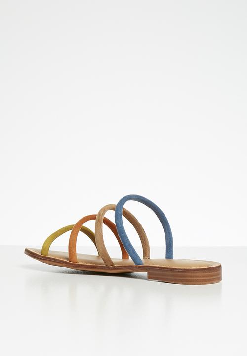 Miss Black - Faux suede piping strap sandal - multi