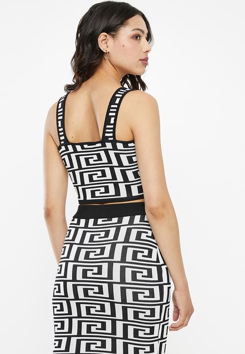 SISSY BOY - Printed knit crop top - black & white