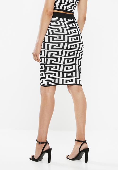 SISSY BOY - Printed knit midi skirt - black & white