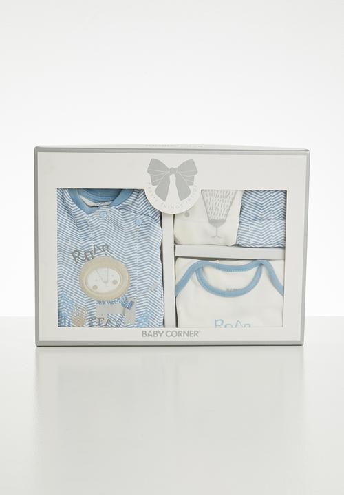 Baby Corner - 5 Piece baby essentials gift set - blue & white