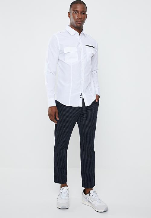 STYLE REPUBLIC - Frantz zip detail long sleeve shirt - white
