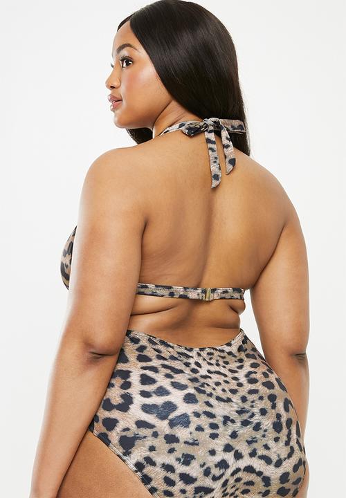 Superbalist - Halter bikini top - brown & black