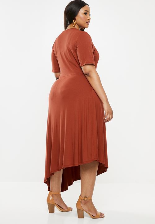 edit Plus - Asymmetrical hem dress - rust