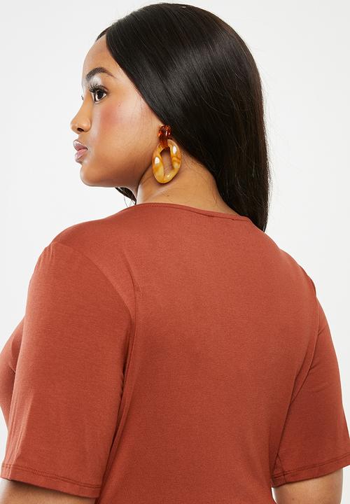 edit Plus - Asymmetrical hem dress - rust
