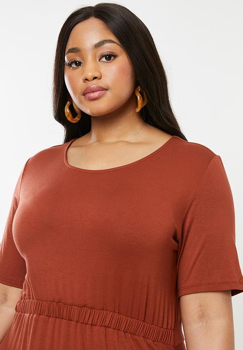 edit Plus - Asymmetrical hem dress - rust
