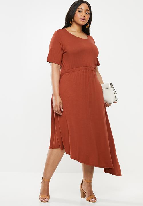 edit Plus - Asymmetrical hem dress - rust