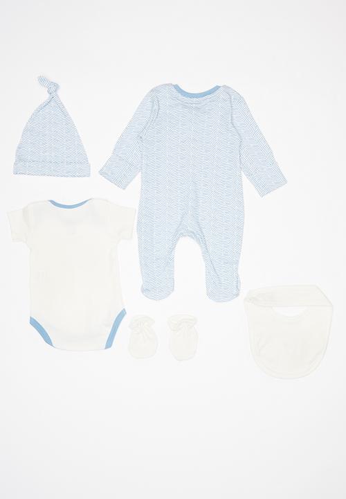Baby Corner - 5 Piece baby essentials gift set - blue & white