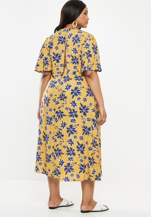 Superbalist - Midi tea dress (plus) - yellow & blue 