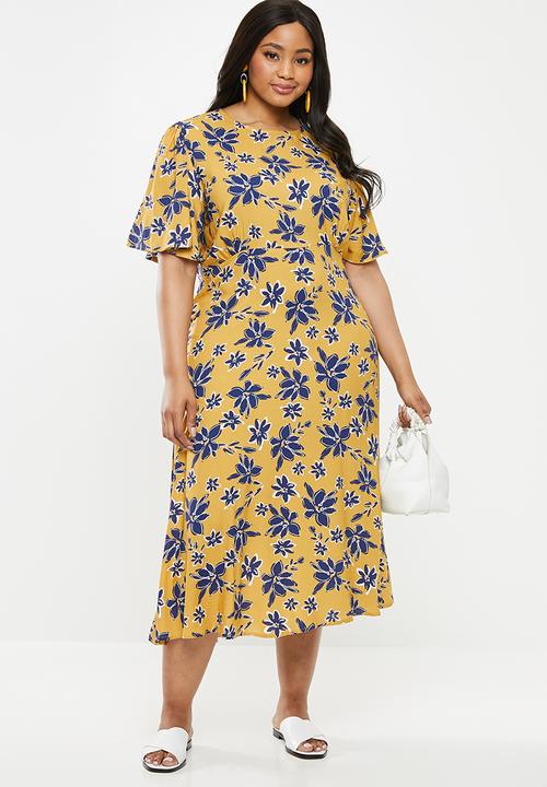 Superbalist - Midi tea dress (plus) - yellow & blue 
