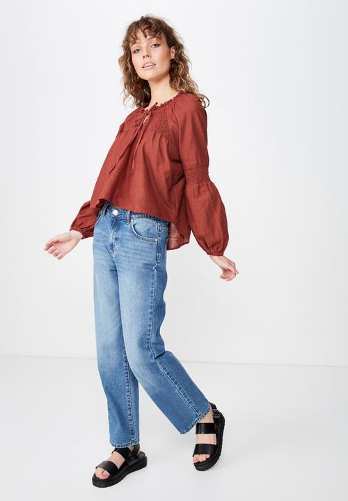 Cotton On - Breanne blouson sleeve top - burgundy