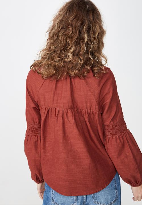 Cotton On - Breanne blouson sleeve top - burgundy