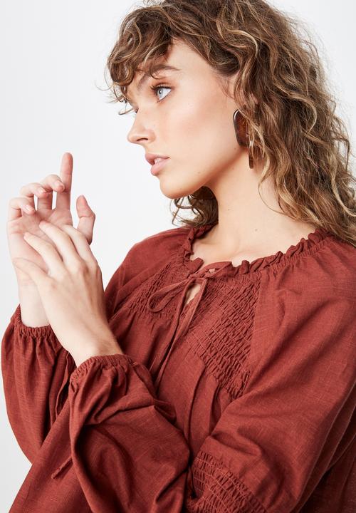 Cotton On - Breanne blouson sleeve top - burgundy