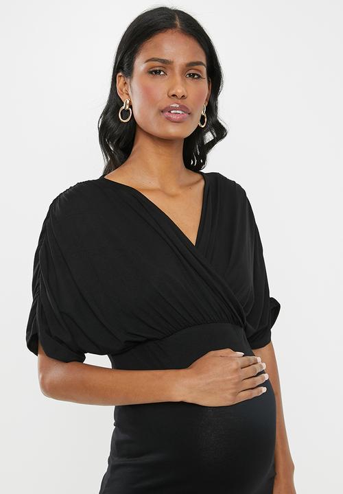 edit Maternity - Maternity Mock wrap dress - black