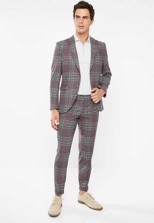 Jack & Jones - Brando check trouser - purple & grey