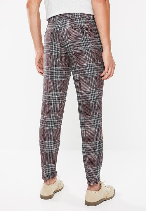 Jack & Jones - Brando check trouser - purple & grey