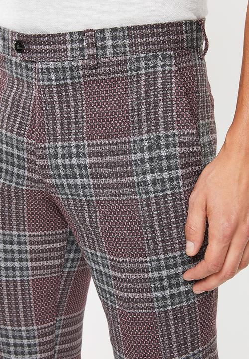Jack & Jones - Brando check trouser - purple & grey