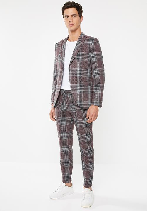 Jack & Jones - Brando check blazer - purple & grey