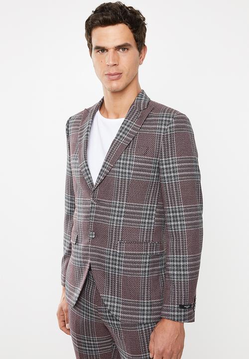 Jack & Jones - Brando check blazer - purple & grey