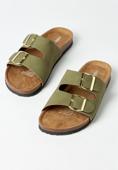 Cotton On - Faux suede double buckle slides - green
