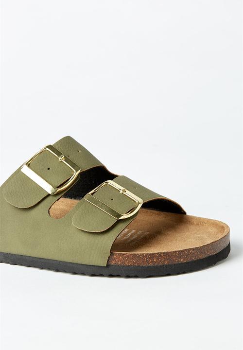 Cotton On - Faux suede double buckle slides - green