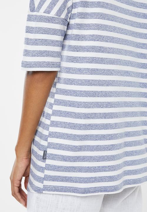 Cherry Melon - Curved hem tee - blue and white