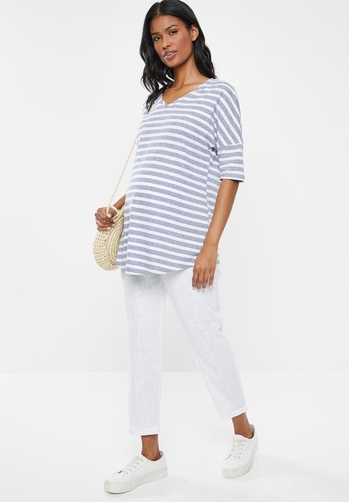 Cherry Melon - Curved hem tee - blue and white