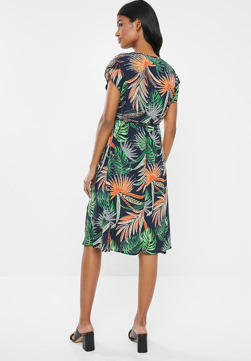 Cherry Melon - Maternity Woven crossover cap sleeve dress - multi