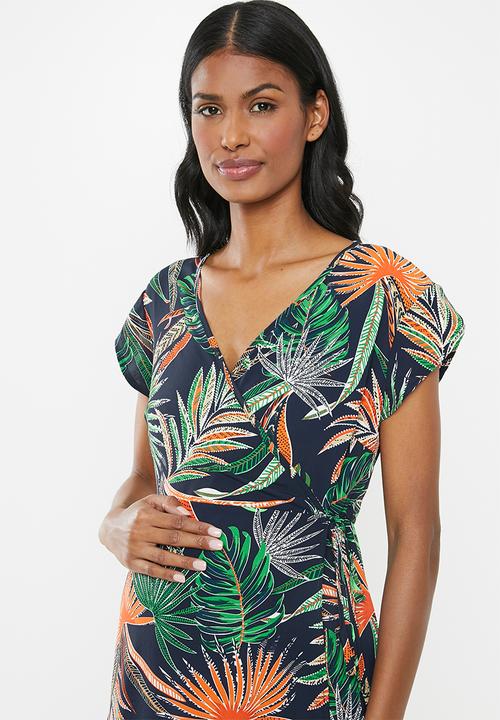 Cherry Melon - Maternity Woven crossover cap sleeve dress - multi