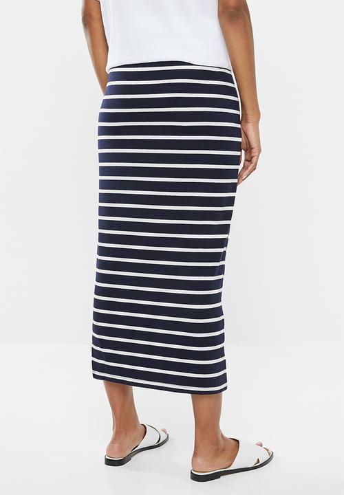 Cherry Melon - Maxi skirt with side slits - navy & white