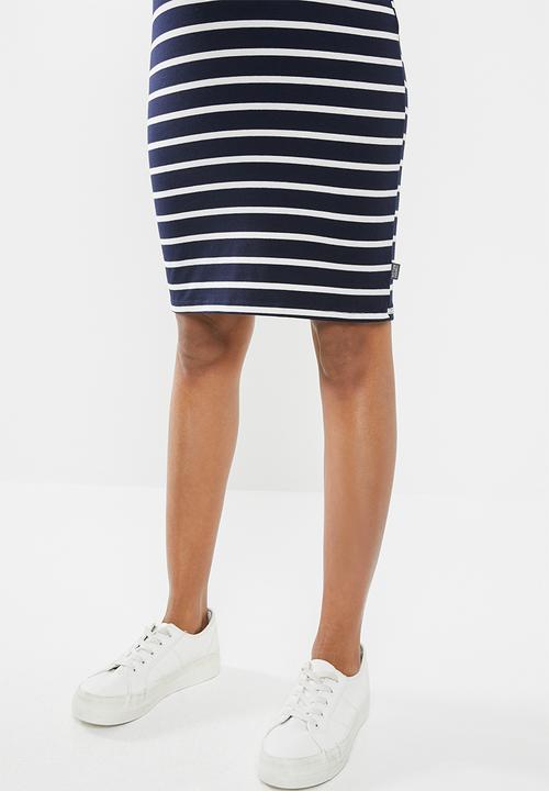 Cherry Melon - Maternity Boatneck contrast dress - navy & white