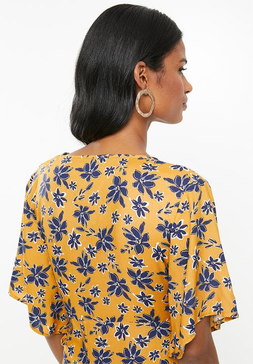Superbalist - Kimono wrap dress - mustard floral