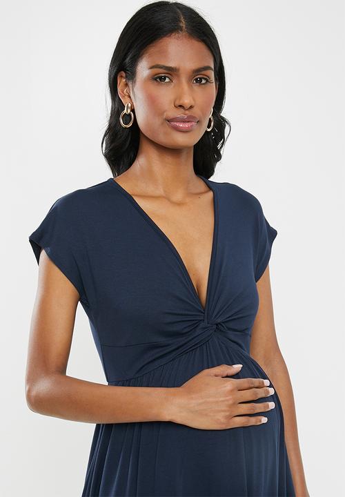 Cherry Melon - Maternity V-neck skater mini dress - navy
