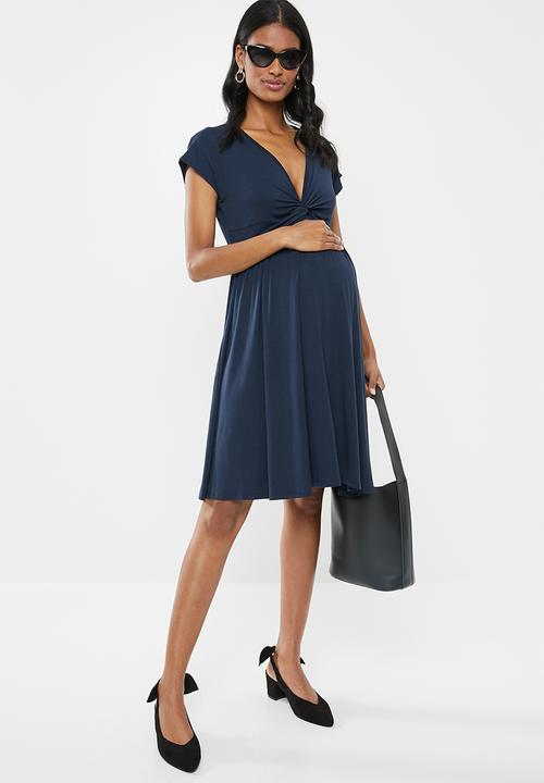 Cherry Melon - Maternity V-neck skater mini dress - navy