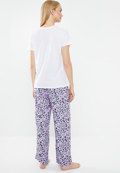 Superbalist - Sleep tee & pants set - white & purple