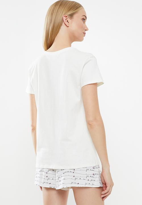 Superbalist - Sleep tee & shorts set - cream