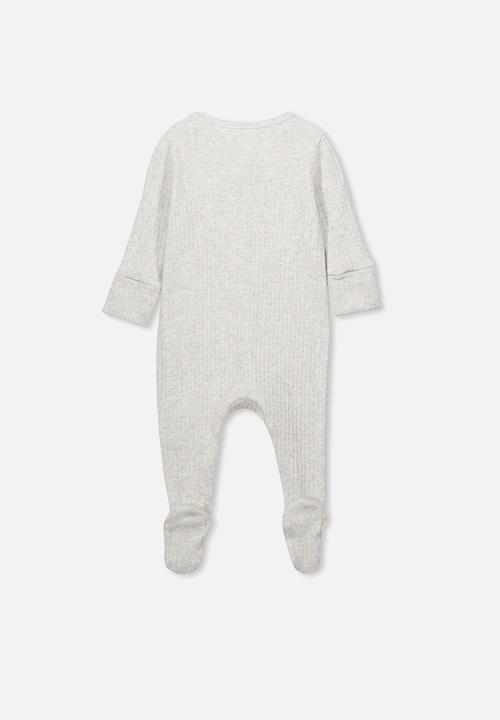 Cotton On - Newborn zip through romper - grey & peach