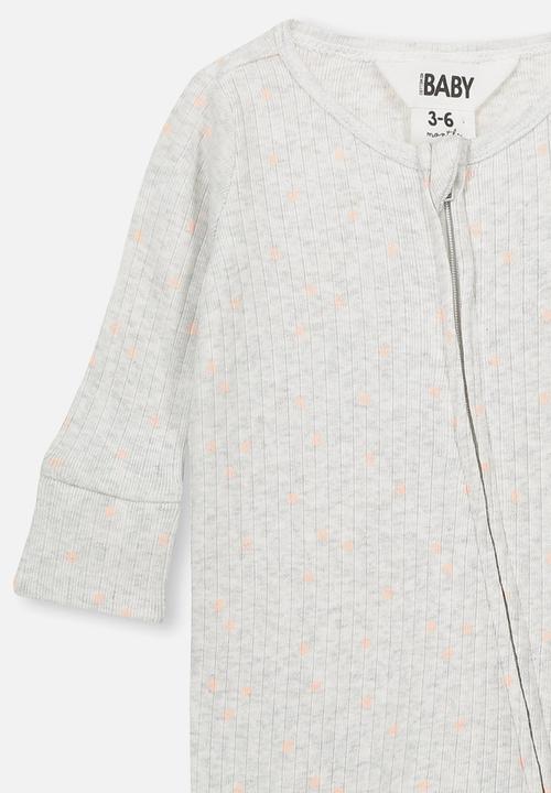 Cotton On - Newborn zip through romper - grey & peach