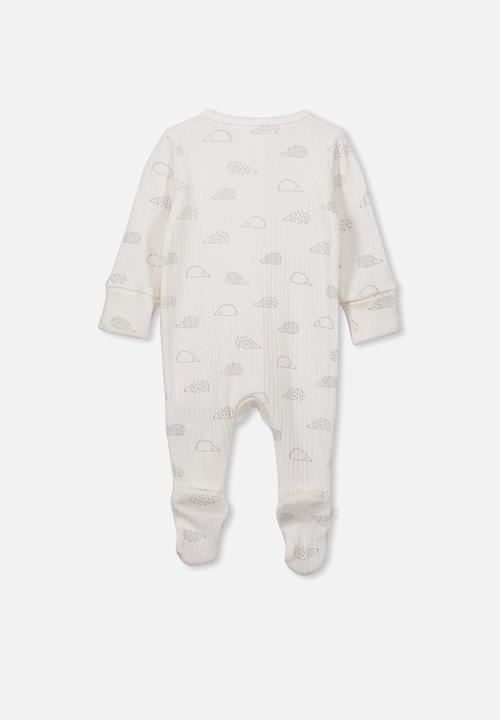 Cotton On - Newborn zip through romper - white & grey