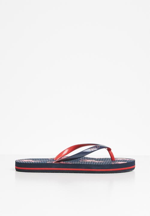 POLO - Boys Ethan monogram flip flop - red & navy