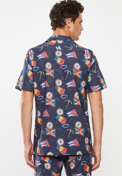 Superbalist - Nautical printed revere collar shirt - blue