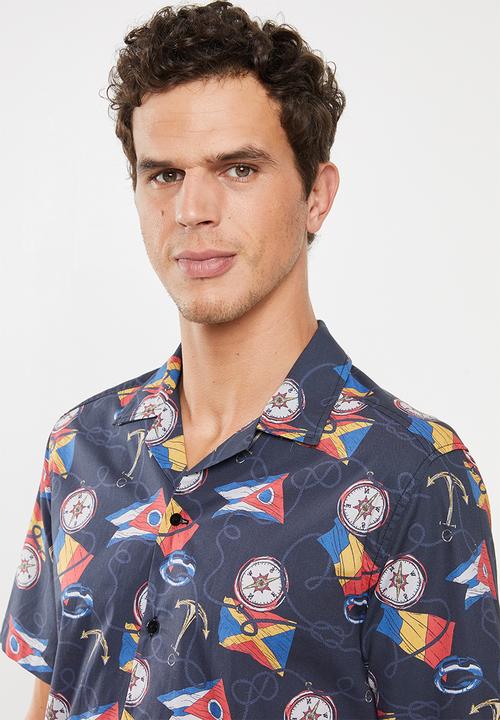 Superbalist - Nautical printed revere collar shirt - blue