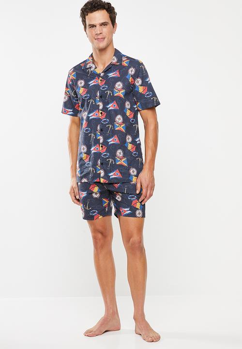 Superbalist - Nautical print sleep shorts - blue