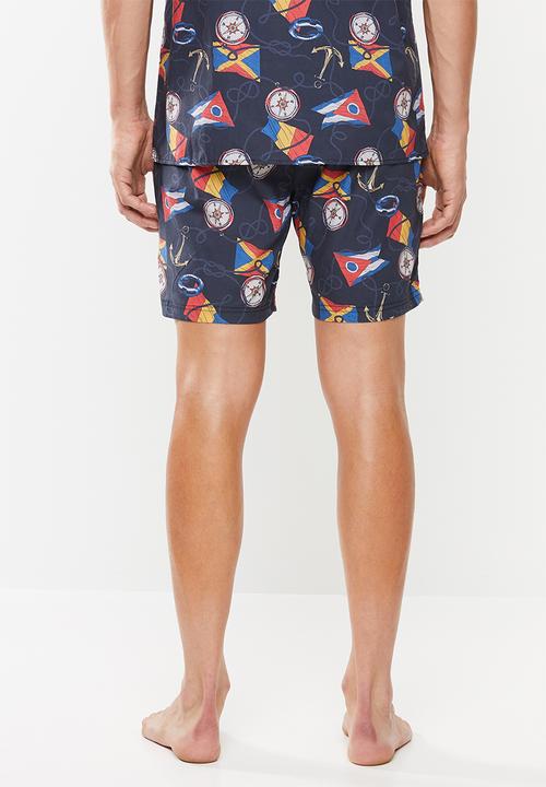 Superbalist - Nautical print sleep shorts - blue