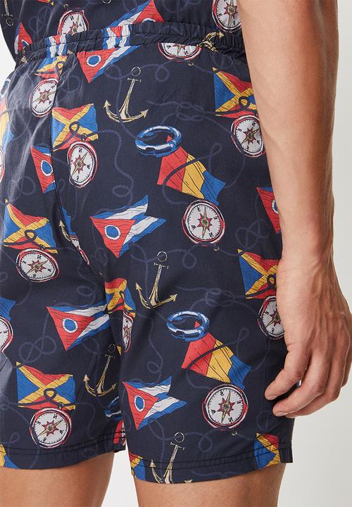Superbalist - Nautical print sleep shorts - blue