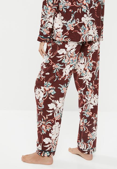 DORINA - Muriel long pants - burgundy & green
