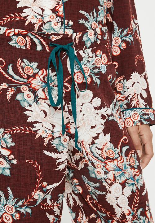 DORINA - Muriel long pants - burgundy & green