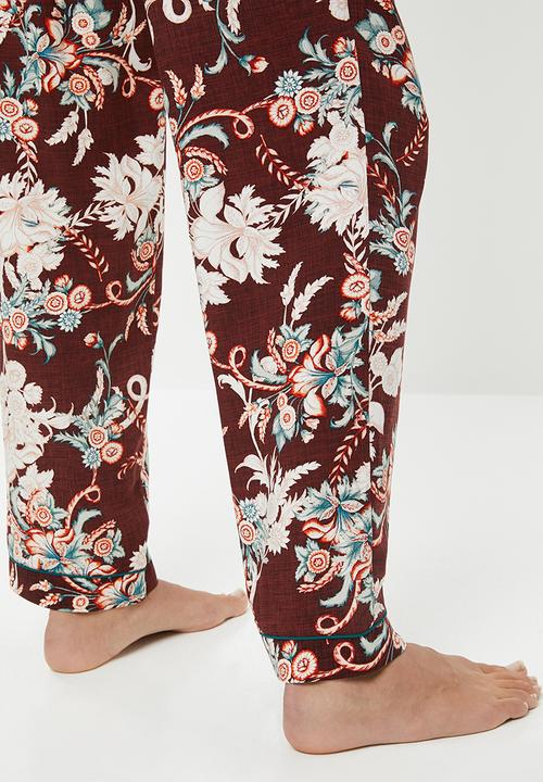 DORINA - Muriel long pants - burgundy & green