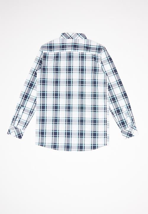 POLO - Boys blake long sleeve checked shirt - navy & white