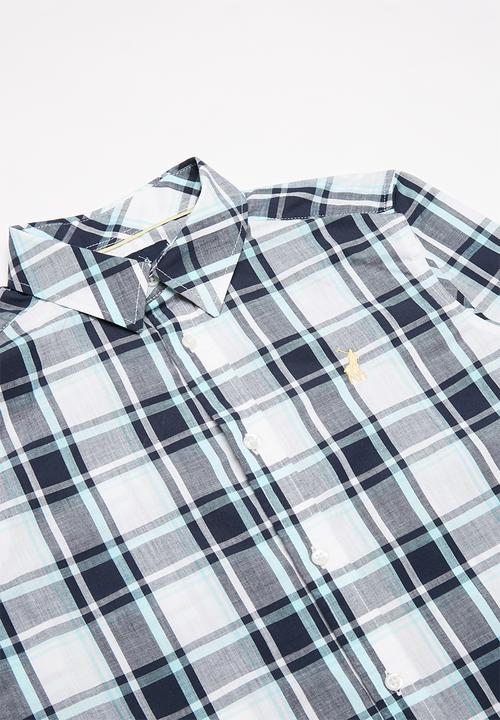 POLO - Boys blake long sleeve checked shirt - navy & white